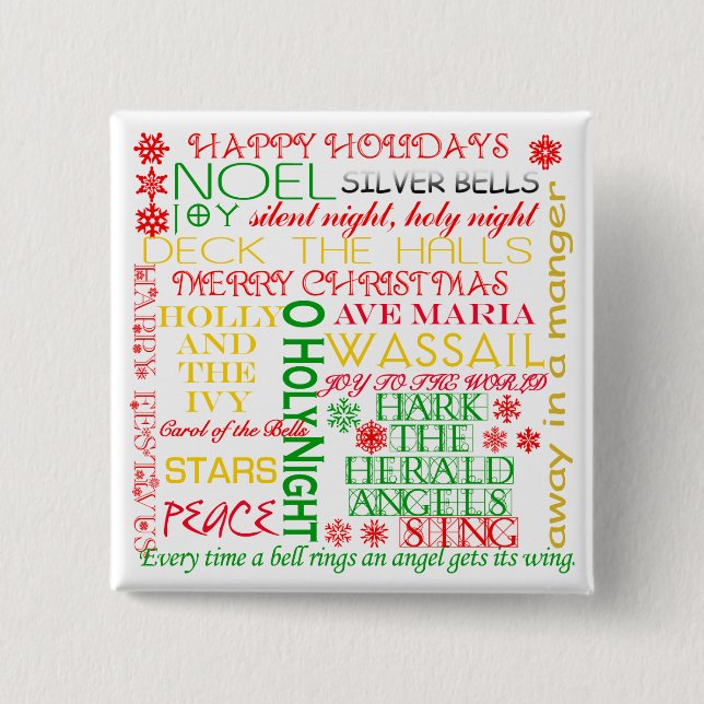 Badge Carré 5 Cm Titres de chant de Noël sur des T-shirts, (Devant)