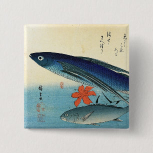 Badge Carré 5 Cm Tobiuo & Ishimochi - Impression colorée de poisson