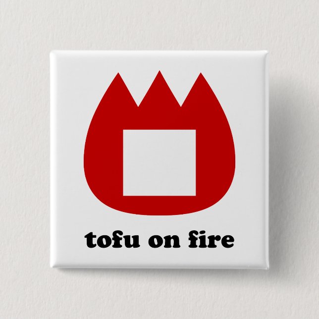 Badge Carré 5 Cm 📛 tofu en feu (Devant)