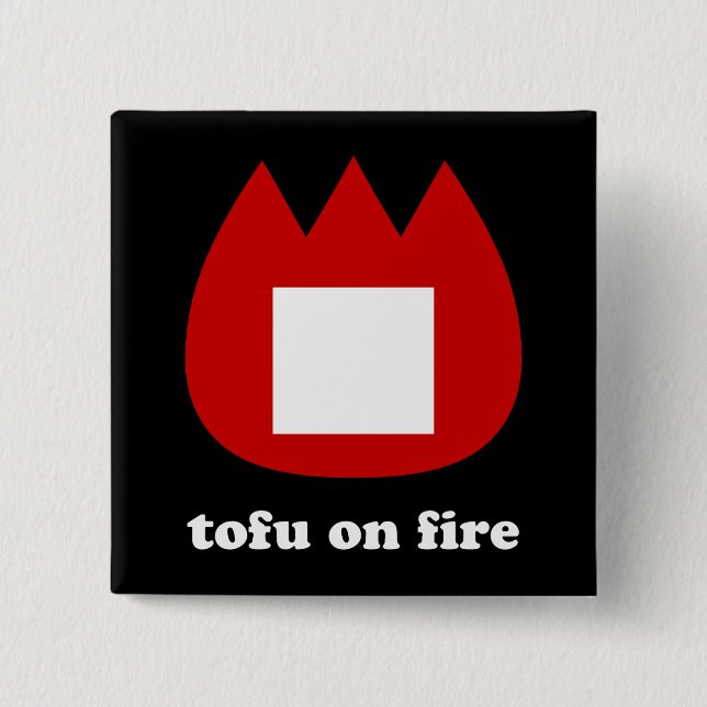 Badge Carré 5 Cm 📛 tofu en feu (Devant)