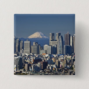Badge Carré 5 Cm Tokyo, paysage urbain du quartier de Shinjuku, mon