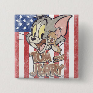 Badge Carré 5 Cm Tom et Jerry avec le drapeau des USA