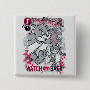 Badge Carré 5 Cm Tom et Jerry observent votre dos