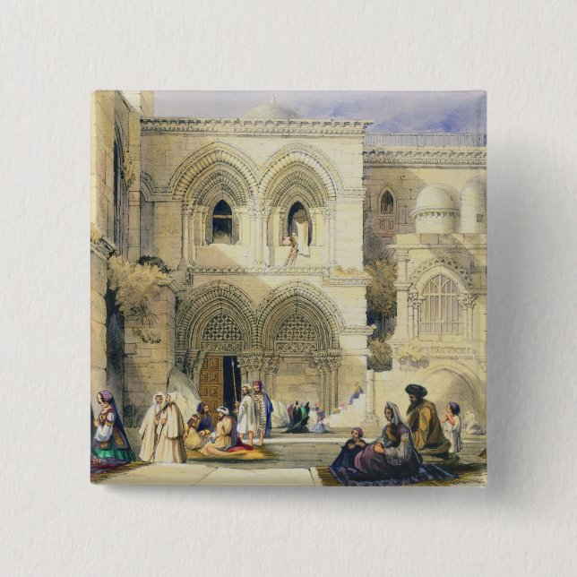 Badge Carré 5 Cm Tombe sainte, à Jérusalem (litho de couleur) (Devant)