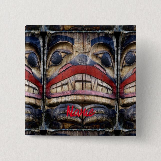 Badge Carré 5 Cm Tonnerre à visage totem (Devant)