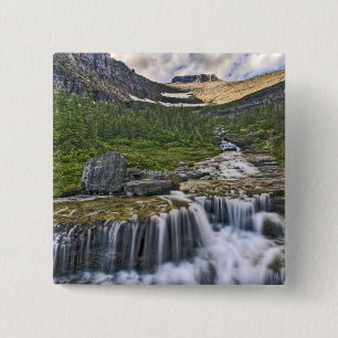 Badge Carré 5 Cm Torrent en cascade, Parc national de Glacier,