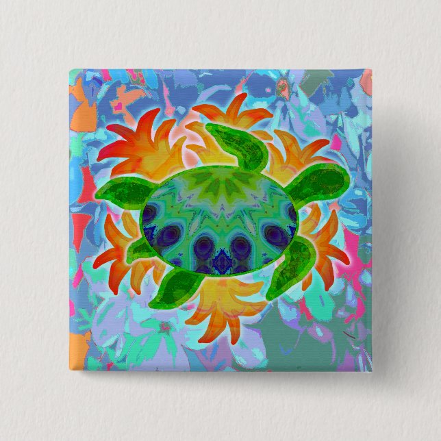 Badge Carré 5 Cm Tortue de flamme (Devant)