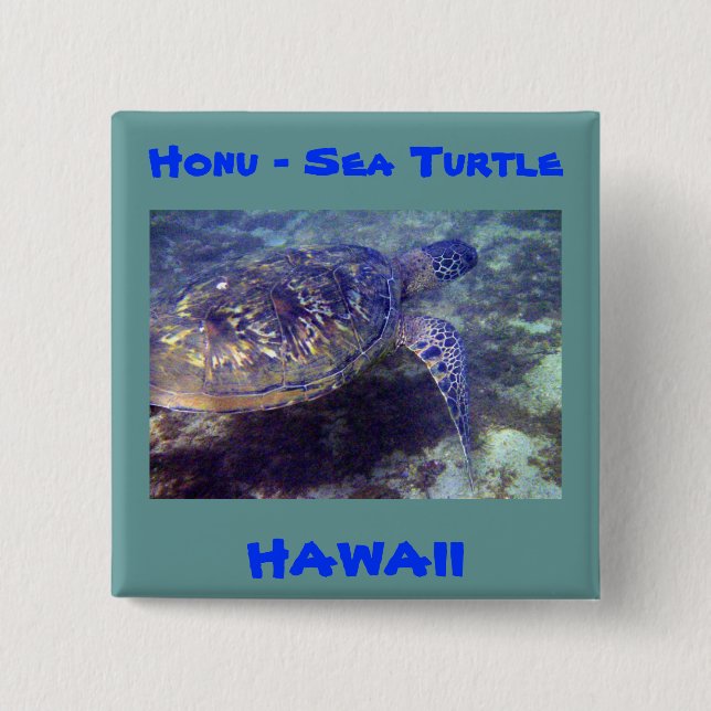 Badge Carré 5 Cm Tortues de mer hawaïennes (Devant)