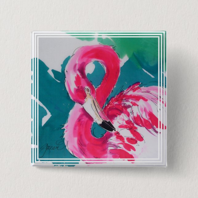 Badge Carré 5 Cm Touche du bouton Fabulous Flamant rose Art (Devant)