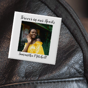 Badge Carré 5 Cm Toujours dans nos coeurs Stylish White Photo Funer