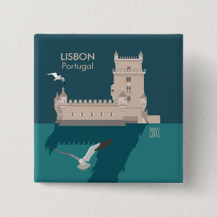 Badge Carré 5 Cm Tour de Belem de Lisbonne dans le style poster vin