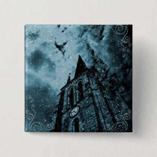 Badge Carré 5 Cm Tour d'horloge bleu gothique