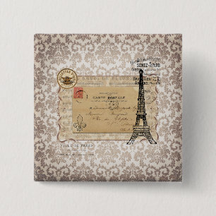 Badge Carré 5 Cm Tour Eiffel chic minable vintage de Paris
