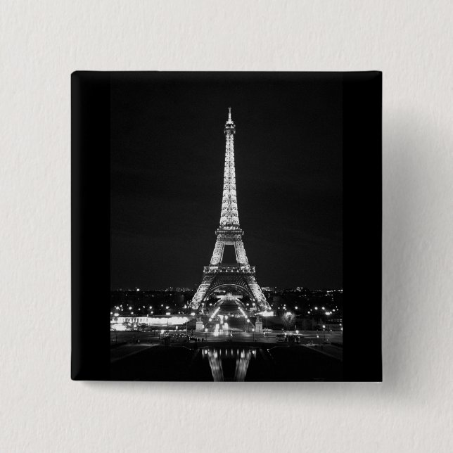 Badge Carré 5 Cm Tour Eiffel de nuit - B/W (Devant)