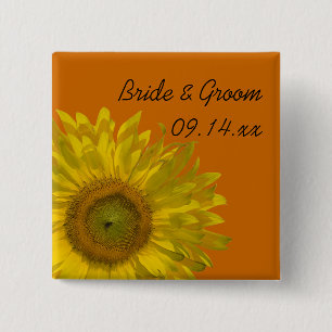 Badge Carré 5 Cm Tournesol jaune sur Mariage orange