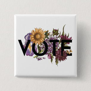 Badge Carré 5 Cm Tournesol vintage Floral Élégant Féminin Allez Vot