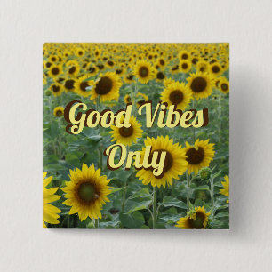 Badge Carré 5 Cm Tournesols brillants Good Vibes uniquement