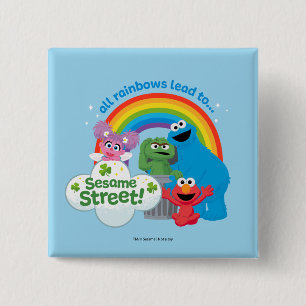 Badge Carré 5 Cm Tous les arcs-en-ciel mènent à Sesame Street