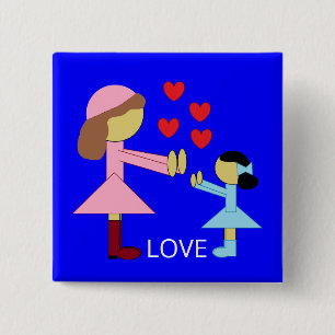 Badge Carré 5 Cm Tous les enfants ont besoin d'amour : Bleu