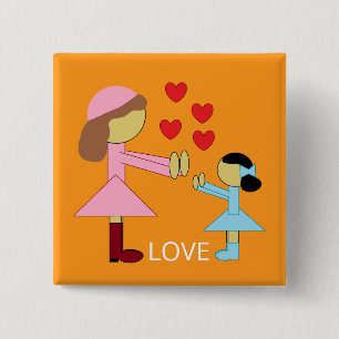 Badge Carré 5 Cm Tous les enfants ont besoin d'amour : orange