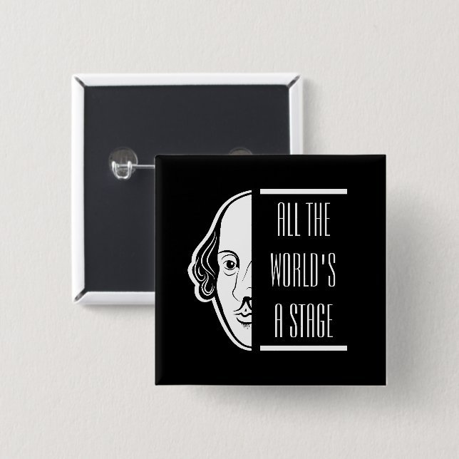 Badge Carré 5 Cm Tous les Mondes d'A Stage Shakespeare Citer Thespi (Devant & derrière)