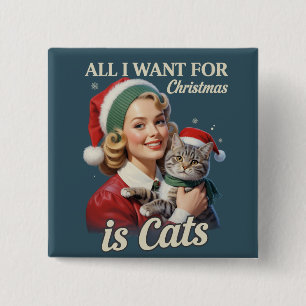 Badge Carré 5 Cm Tout ce que je veux pour Noël c'est des Chats Amou
