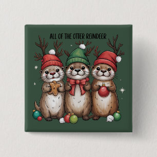 Badge Carré 5 Cm Toutes les rennes de loutre Noël Animal Hiver