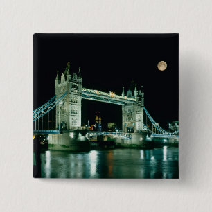 Badge Carré 5 Cm Tower Bridge la nuit, Londres, Angleterre