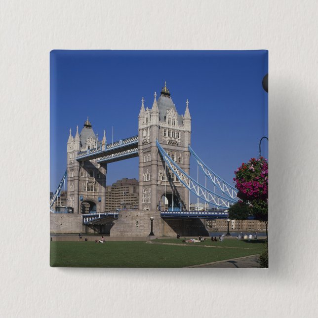 Badge Carré 5 Cm Tower Bridge, Tamise, Londres, Angleterre (Devant)