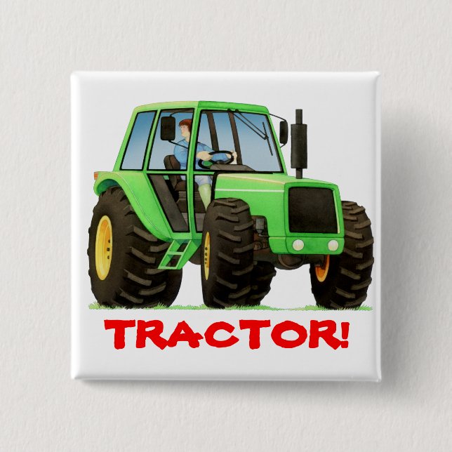 Badge Carré 5 Cm Tracteur vert fait sur commande d'enfants (Devant)