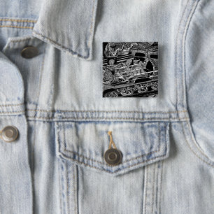 BADGE CARRÉ 5 CM TRAIN À VAPEUR