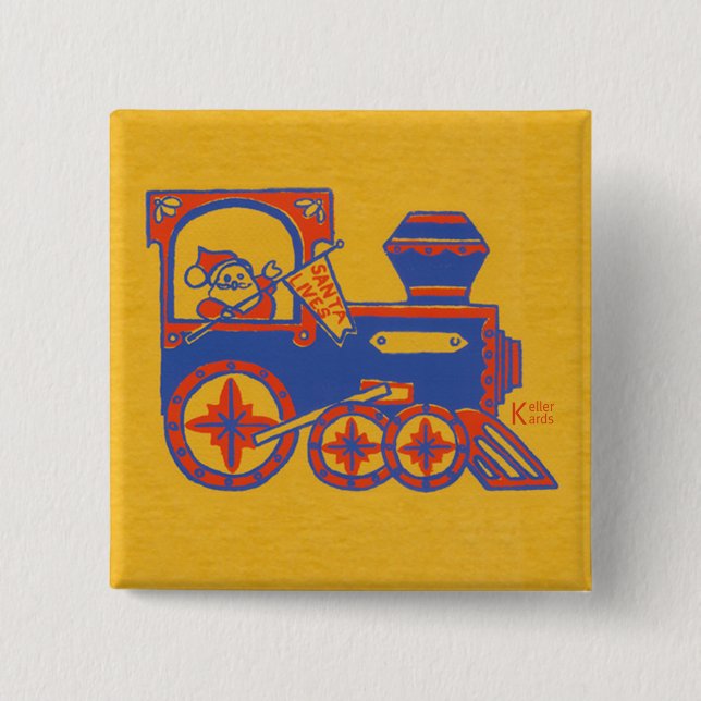 Badge Carré 5 Cm Train du Père Noël (Devant)
