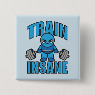 Badge Carré 5 Cm TRAIN INSANE Kawaii Weightlifter Deadlifter entraî