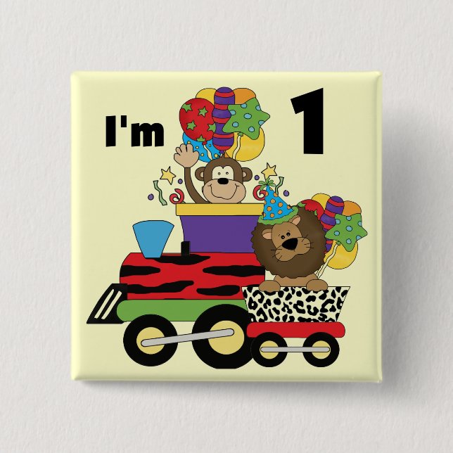 Badge Carré 5 Cm Train Jungle 1er Anniversaire T-shirts et cadeaux (Devant)