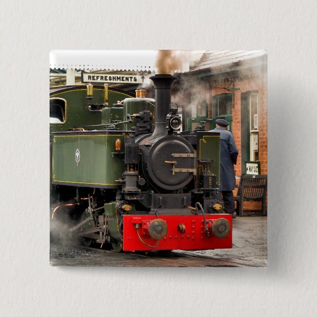 BADGE CARRÉ 5 CM TRAINS À VAPEUR (Devant)