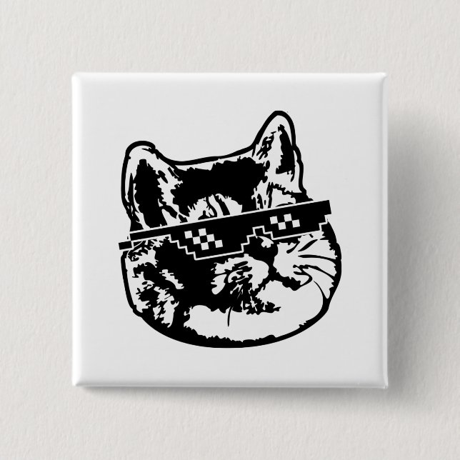 Badge Carré 5 Cm Traiter Avec Il Lunettes Mème Chat (Devant)