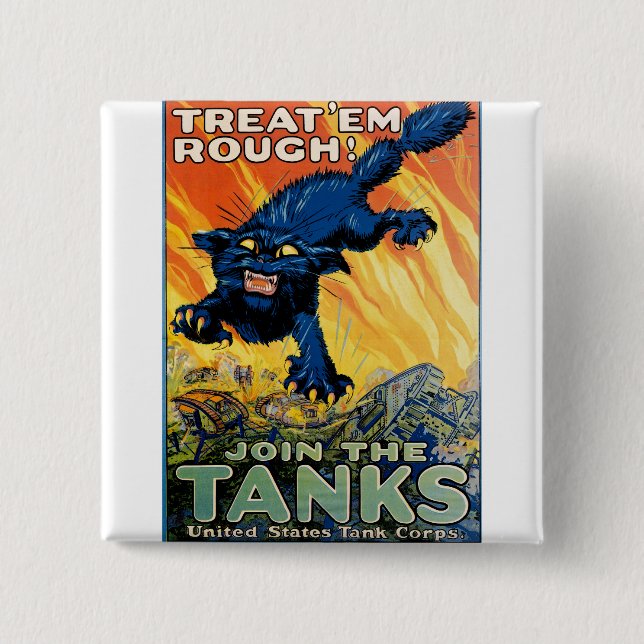 Badge Carré 5 Cm Traitez-les rugosité - Rejoignez les chars (Devant)