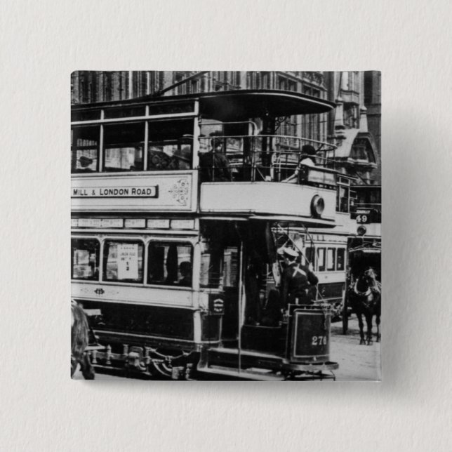Badge Carré 5 Cm Trams à Manchester, c.1900 (Devant)
