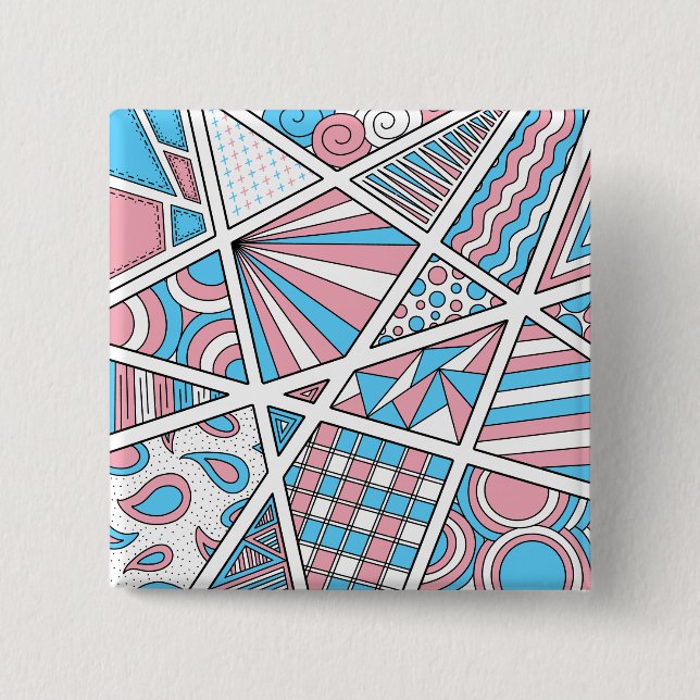 Badge Carré 5 Cm Trans Pride Zen Doodle Abstrait rose bleu blanc (Devant)