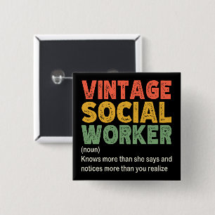 Badge Carré 5 Cm Travailleur social vintage Travailleur social amus
