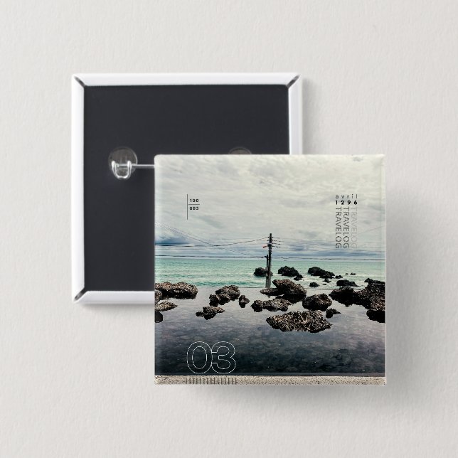 Badge Carré 5 Cm travelog_3 (Devant & derrière)