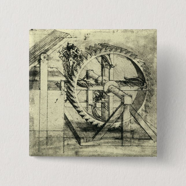 Badge Carré 5 Cm Treadmill Powered Crossbow by Leonardo da Vinci (Devant)
