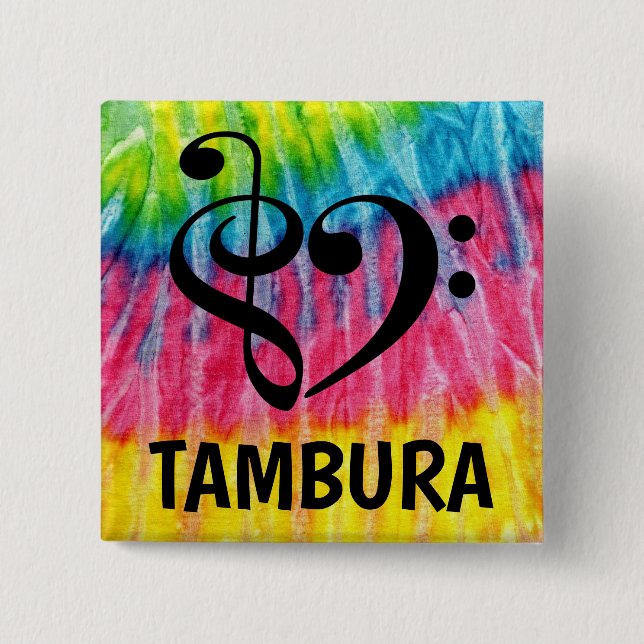 Badge Carré 5 Cm Treble Clef Bass Clef Coeur musical Tambura (Devant)