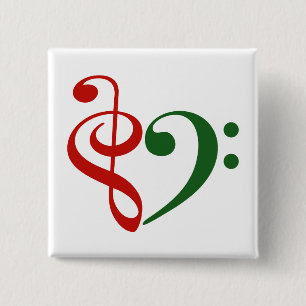 Badge Carré 5 Cm Treble Clef Bass Clef Coeur Musique Lover Noël