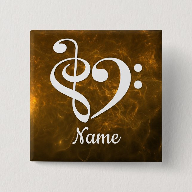 Badge Carré 5 Cm Treble Clef Bass Clef Heart Gold Nebula Customisé (Devant)