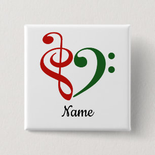 Badge Carré 5 Cm Treble Clef Bass Clef Heart Music Lover Customisé
