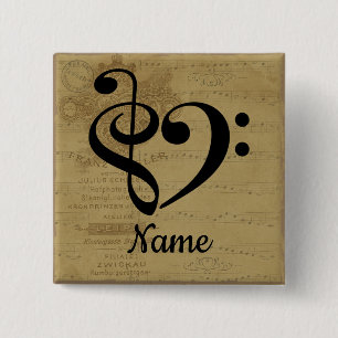 Badge Carré 5 Cm Treble Clef Bass Clef Music Coeur Customisé