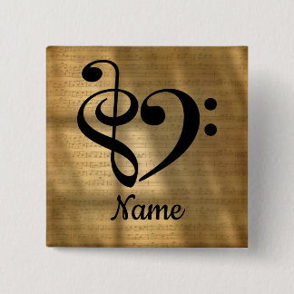 Badge Carré 5 Cm Treble Clef Bass Clef Music Coeur Customisé