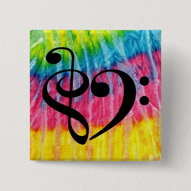 Badge Carré 5 Cm Treble Clef Bass Clef Music Heart Rainbow Cravate- (Devant)