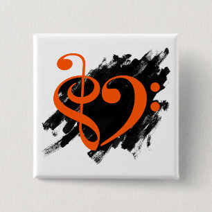 Badge Carré 5 Cm Treble et Bass Clef Coeur de musique Orange